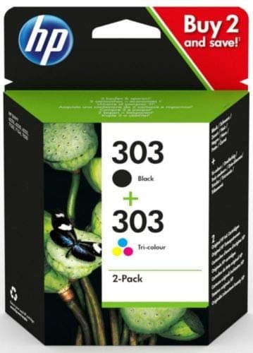 HP 303 Pack de 2 Cartouches d'encre, Noire et Trois Couleurs, Authentiques (3YM92AE)