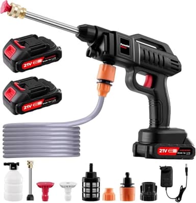 Nettoyeur Haute Pression Buse, 3000W 21V Nettoyeur Haute Pression sans Fil avec 2 Batteries et Tuyau, Pot en Mousse, Adapté pour Nettoyer Les Voitures, Sols