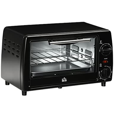 HOMCOM Mini four 10 litres 750W Petit four électrique avec température jusqu'à 230 ℃ Minuterie 60 minutes Plaque de cuisson et grille 36,5x26x22 cm Noir