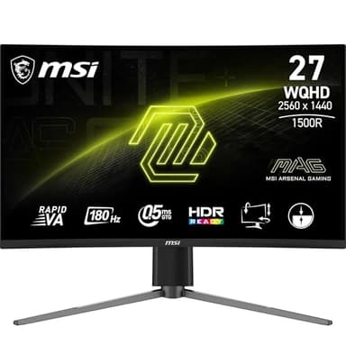 MSI MAG 27CQ6PF Écran Gaming incurvé FHD de 27" - Dalle Rapid VA 2560 x 1440 1500R, 180 Hz / 0,5ms (GtG, Min.), AMD FreeSync - DP 1.2a, HDMI 2.0b CEC