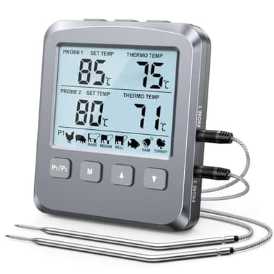 CIRYCASE Double Sonde Thermometre Cuisine Numérique, [Grand Écran LCD] Thermometre Cuisson avec Alarme, Lecture Rapide, Facile à Utiliser, Thermomètre Barbecue Viande pour Grill Fumoir Patisserie Four
