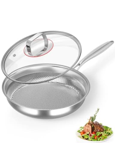 Abijan Poele inox 30 cm avec couvercle, Poele titane, Pôêles à frire inox 18/10, Non couché (PTFE&PFOA), Construction à 5 couches, Passe au four et au lave-vaisselle, Tous feux dont induction