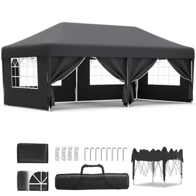 JUMMICO Tonnelle 3 x 6 cm, étanche, stable, résistante à l'hiver, hauteur réglable, pliable, avec 6 parois latérales, protection UV 50+, pour fête, mariage, jardin, cour intérieure, gris