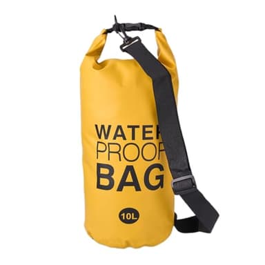 Sac étanche 2L/5L/10L/20L - dry bag en PVC avec fermeture à enroulement et sangle réglable pour kayak, bateau, natation, camping, pêche, randonnée et les sports nautiques (Jaune, 10L - Sangle simple)