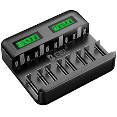 EBL Chargeur de Piles, Chargeur Universel pour AA AAA C D NI-MH Piles Rechargeables, Chargeur de Piles C9008 avec Écran LCD Claire Intelligent