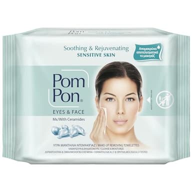 Pom Pon SENSITIVE Lingettes démaquillantes pour peaux sensibles, aux ingrédients naturels, apaisants et régénérants, 20 unités