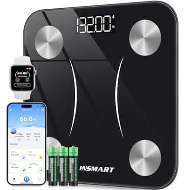 Insmart Balance Pese Personne, Balance Connectée avec apps, Pese Personnes mesure de la balance 16 données corporelles (IMC/graisse corporelle/BMR/muscle, etc.), affichage LED, très précis