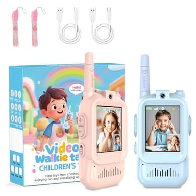 Dricar Talkie Walkie Vidéo pour Enfants, Lot de 2 Talkies-Walkies Vidéo Rechargeables pour Enfants avec Écran et Effets Vocaux, Jouets pour Garçons et Filles Âgés de 3 à 12 Ans