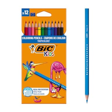 BIC Kids Tropicolors, Crayons de Couleur, Couleurs Assorties, Coloriage enfants - Etui Carton de 12