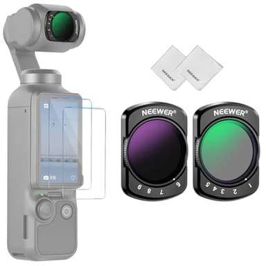 NEEWER Filtre ND Variable Compatible avec DJI Osmo Pocket 3 Creator Combo Accessoires, ND2-32, ND64-512, Filtre HD à Densité Neutre avec Arrêt Limité, 2X Protecteurs d'écran, 2X Chiffons de Nettoyage