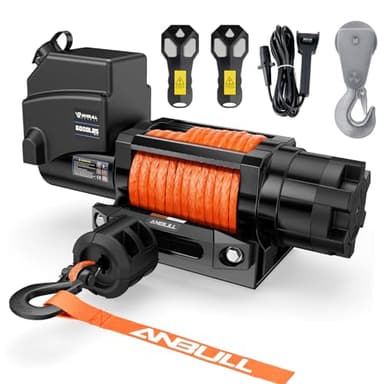 Anbull Treuil électrique 12V 6 000 LBS / 2722 Kg, Aucun câblage requis, IP68 étanche, Corde Synthétique 6.3mm*16.8m, Compatible pour 4X4, Quad, Remorque pour Bateau, Electric Winch 12V (Orange)