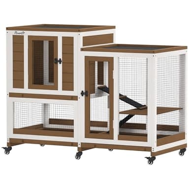 PawHut Clapier Lapin intérieur en Bois, Design de Luxe, 110 x 50 x 86 cm - Cage Lapin à 3 Niveaux avec 3 Plateaux Amovibles - enclos spacieux sur roulettes pour Lapin Nain, Cochon d'Inde, Marron