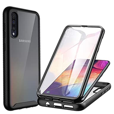 CENHUFO Coque Samsung A70, Antichoc Housse avec Protection d'écran, 360° Protégé Téléphone Etui Double Face Bumper Transparent Case Portable Intégrale Coque pour Samsung Galaxy A70 / A70s - Noir