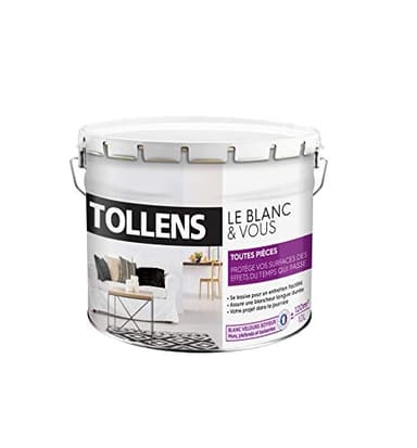 Tollens - Peinture Blanche Velours - Toutes Pièces - Pour Murs, Plafonds et Boiseries - Opacité Renforcée - Sechage rapide - Lessivable - Fabriqué en France - Blanc - 10L = 120m2