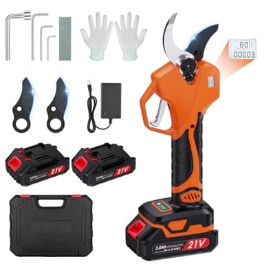 Sécateur Électrique Sans fil 50mm: Sécateur électrique avec Écran avec 2 Batteries de 2.0Ah, 20/30/50mm Sécateur sans fil à Coupe Progressive pour Jardinage, Vigne, Arbre Fruitier
