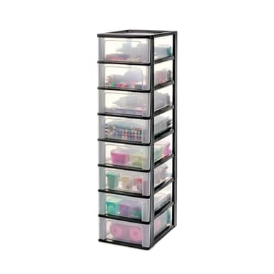 Iris Ohyama, Tour de Rangement, Tour Plastique, Organisateur,Tour Plastique, 8 tiroirs, 7L, Format A4, Bureau, Salon - Organizer Chest OCH-2008 - Noir