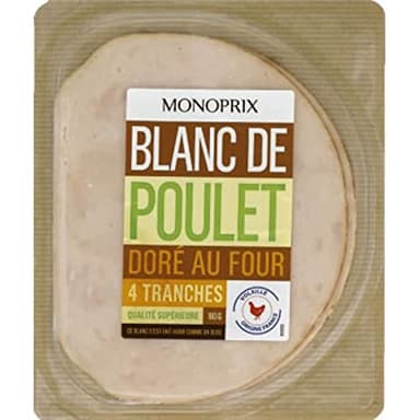 Monoprix Blanc de poulet doré au four - La barquette de 4 tranches, 160 g