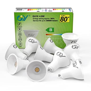 GY Ampoules LED GU10 4.9W Equivalent 80W, 780LM 3000K Blanc Chaud, Angle de Lumière 120°, Ampoule GU10 Led Efficacité Energétique, Non-Dimmable, Lot de 10