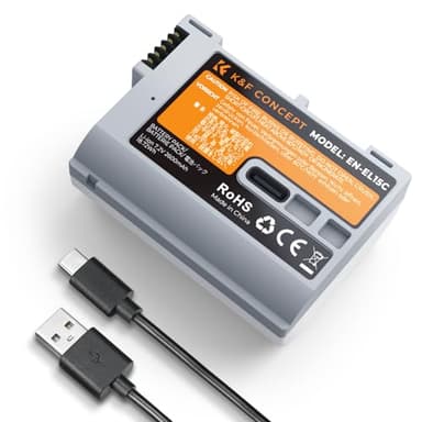 K&F Concept 2600mAh EN-EL15C Batterie, USB C 2.5H Chrage Rapide EN-EL15 Batterie Compatible avec Nikon Z8, Z7, Z6, Z7ii, Z6ii, Z5, D850, D810, D810A, D780, D750, D610, D500, D7500, D7200 Caméra