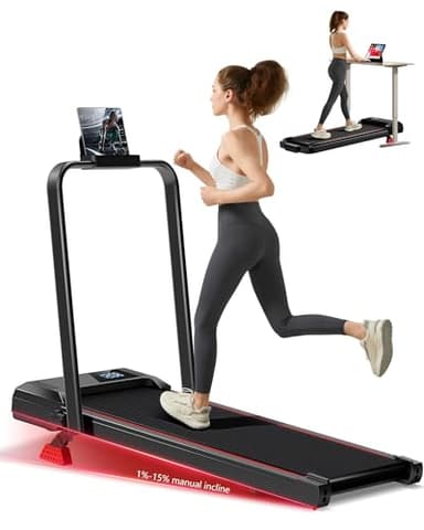 UMAY Tapis de Course Pliable Inclinable 12KM/H, Tapis de Marche Pliable Inclinable 15% avec Moteur Silencieux Amélioré de 3.0HP, Charge Max 136KG, pour la Maison