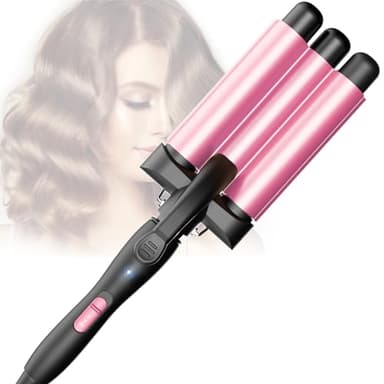 Fer à friser 3 barils Beach Waves – Fer à friser ondulé réglable à chauffage rapide pour cheveux longs et courts, rose (Pink)