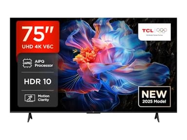 TCL 75V6C Téléviseur LED direct, 75", 4K HDR, Smart TV avec Google TV (Dolby Audio, Motion Clarity, compatible avec Google Assistant et Alexa)