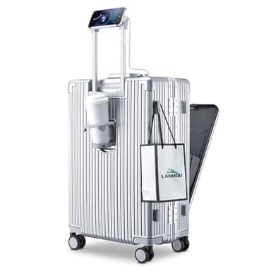 LANMOU Valise Cabine, 20" Valise Grande Rigide avec 4 Roues, Cadre en Aluminium, Coque en PC, Serrure TSA, Port USB, Serrure à Code 3 Chiffres, 56x35x23cm, Argenté