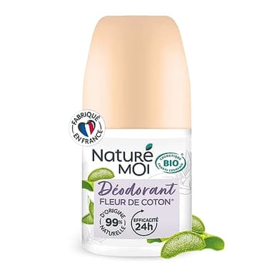 Naturé Moi - Déodorant roll-on - Efficacité 24h - Déodorant femme à l'Aloe Vera Bio et au Magnésium - Parfum Fleur de Coton - 99% d'Origine Naturelle - 50 ml - Fabriqué en France