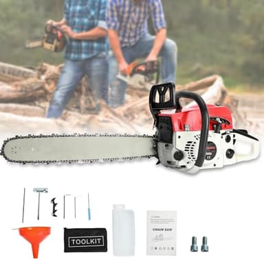 tronçonneuse thermique 58 CC de 50,8 cm chaine tronconneuse scie à chaîne à essence à 2 temps facile à démarrer, elagueuse thermique pour couper les arbres, le bois, la coupe des branches (rouge)