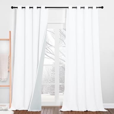 PONY DANCE Rideau Occultant - Rideaux Anti Bruit Blanc Phonique 100% Opaque Lot de 2 Décoration de Fenêtre Lumineux Bloquer Économie Énergie pour Maison avec Feutre, L132xH240cm