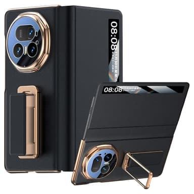 Fhyeugfy Coque pour Honor Magic V5 avec 360°degrés Support Rotatif,Ultra-Fin PU Cuir Back et Monture en Silicone Souple Etui,Étanche et Résistante aux Chocs- Noir