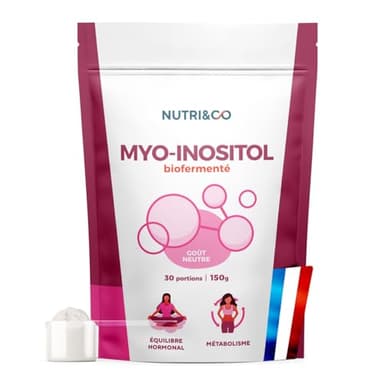 NUTRI & CO Myo-Inositol Pure en poudre 100% Végétal + Vitamine B6 - SOPK, Soutien Hormonal & Métabolique - Format pratique 150g goût neutre - Fabriqué en France