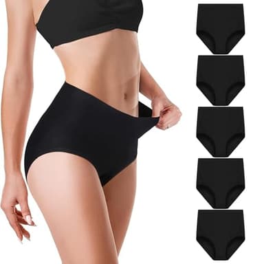 Desanlapi Culotte Femme Taille Haute Coton Culotte Stretch Slips sous-Vêtements pour Femmes Lot de 5 Doux Confortable Bikini Elasticité Féminins Slip Noir 2XL