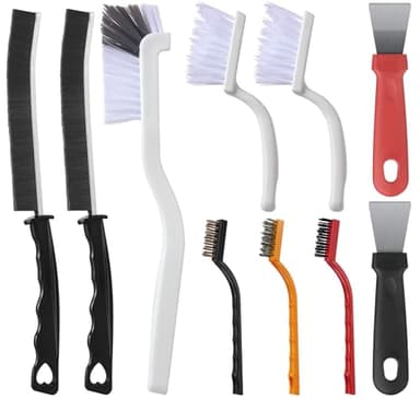 AOLLEN 10 Pièces Brosse de Nettoyage des Interstices, Brosse pour Cuisinière et Carrelage, Grattoirs pour Joint Poils Durs, Cuisine et Salle de Bain