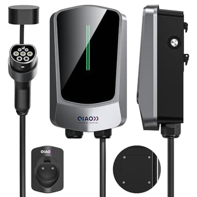 QIAO)) 11kW EV Charger Type 2 Wallbox with 5M Charging Cable, Max. 3-Phase 16A Wall Mount Electric Vehicle Charging Station with LED Display, IEC 62196-2 Home EV Wall Charger with EV Cable Tidy Holder