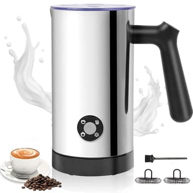 Casimhu Mousseur à Lait Électrique 4 en 1 avec Chauffe Lait et Mousse Chaude Froide, Commande par Boutons, Carafe en Acier Inoxydable à Nettoyage Facile pour Café Latte Cappuccino (300ML)