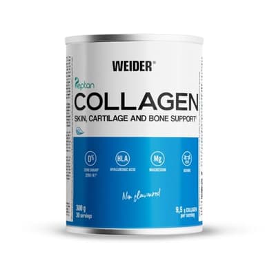 Weider Collagen. Peptide de collagène hydrolisé Peptan Enrichi d’acide hyaluronique, de magnésium et de vitamine C. Pour la santé des os et des articulations. Sans arôme. 300g