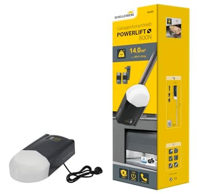 Schellenberg Motorisation de porte de garage Powerlift 800 N, surface de but 14 m², force de traction 800 N, inclus 2x 433,92 MHz émetteur manuel et clip pour pare-soleil pour télécommande, 60302
