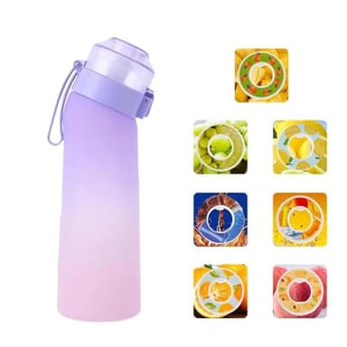 Fhlprte Gourde Sport,650ml Étanches Gourde Paille,Équipé de avec dosettes en 7 saveurs et brosse de nettoyage,Pods parfumés pour eau aromatique 0 sucre,pour gym,randonné (Violet dégradé)