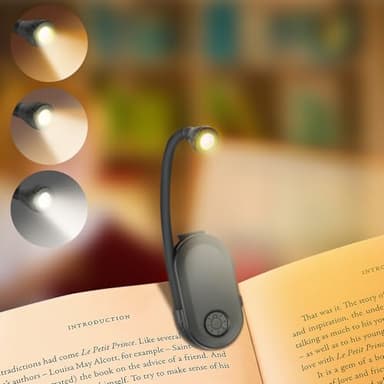 AMFUN Lampe de Lecture à Pince, Liseuse Lampe LED, 360° Lampe Clipsable Pince Luminosité Réglable 3 Couleurs Portable pour Travail Voyage