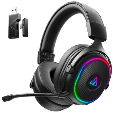 EKSA Casque Gaming sans Fil, 2,4 GHz Casque Gamer pour PS5/PS4/PC/Switch/Mac, Casque Bluetooth 5.3 avec Microphone, Latence de 20MS, Durée D'utilisation Maximale 80H, RVB, USB&USB-C