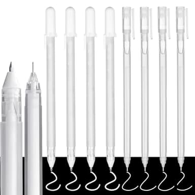 Duoleimi 8 stylos gel blancs | Épaisseur de trait 0,6 mm et 0,8 mm | Stylos acryliques blancs, stylo gel blanc Stylo blanc pour papier noir, peinture, mandala, bullet journal