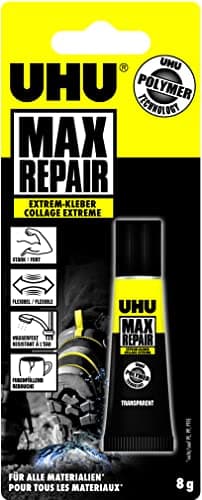 UHU Max Repair power - Colle extra puissante et flexible, transparente, idéale pour les chaussures, le caoutchouc, le cuir, tube 8g