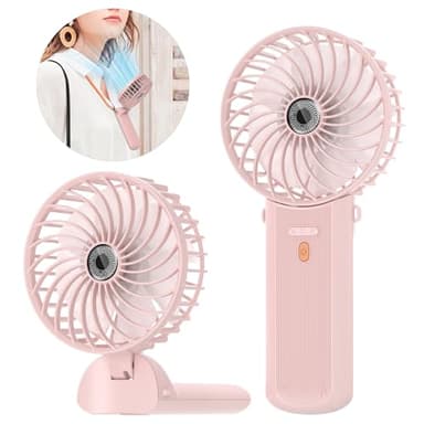 Lepwings Ventilateur à main portable, mini ventilateur rechargeable USB, 3 en 1 Ventilateur de table pliable 180° avec cordon pour le cou, 4 vitesses et 5,5 à 16 heures de travail - Rose