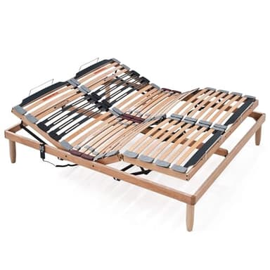 EvergreenWeb - Sommier Double électrique 160x200 cm orthopédique motorisé Lattes en Bois Moteur 4 Zones inclinables + 1 Fixe,régulateurs de rigidité dans la Partie Lombaire, amortisseurs| Lemon