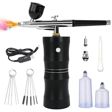 Kit Aérographe avec Compresseur, 34 PSI Pistolet à Air Comprimé, Rechargeable, Portable, Sans Fil, avec Buse de 0,4 mm pour Peinture, Nail Art, Tatouage - Noir
