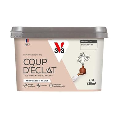 V33 Peinture murale intérieure Coup d'Éclat® Blanc cocon Mat Poudré 2,5L