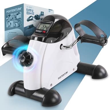 PORTENTUM Pedalier d’Appartement Senior avec écran LCD 6 Fonctions – Mini Velo Bras et Jambes Compact avec résistance réglable et poignée de Transport – Design Portable pour Sport Maison