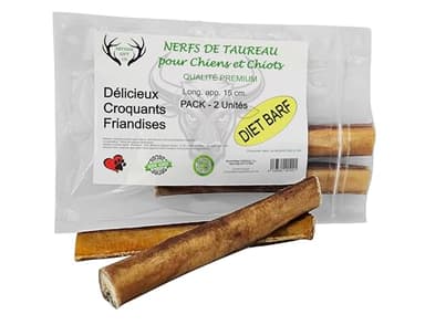 ARTISAN GIFT CO Friandises Naturelles pour Chiens - 100% Viande délicieuse déshydratée, adaptées au régime Barf (60 g, Nerfs de Bœuf 15cm)
