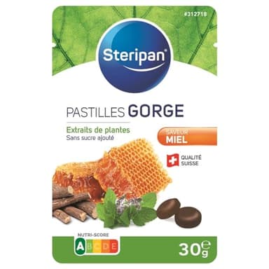 Steripan - Pastilles Gorge - Saveur Miel - Extraits de Plantes sans Sucre Ajouté - 30g